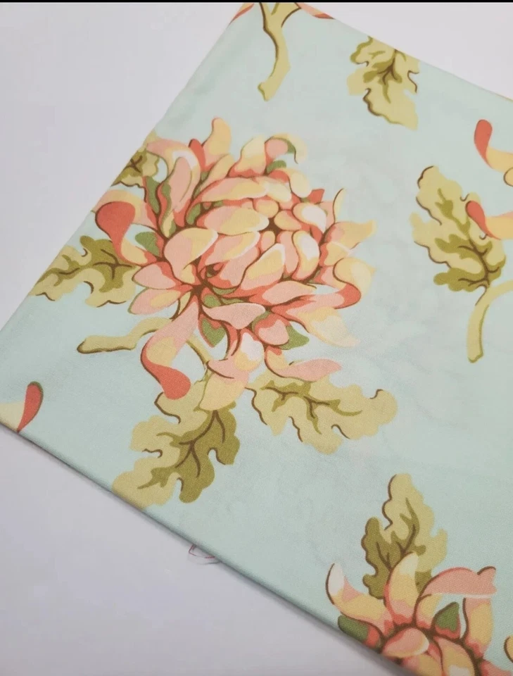 Heather Bailey Freshcut Chrysanthum Peach Mint Sew Quilt Cotton OOP ONE YARD - Image 1 of 1