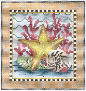 Needlepoint Handpainted Kelly Clark Sea Golden Starfish 6x6 - Picture 1 of 1