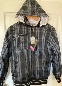 Aspeed Fashion Reversible Black Check White Stripes Sweatshirt Hoodie Pockets M - Picture 1 of 14
