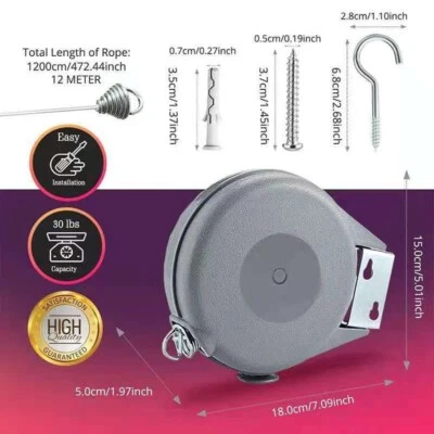 Retractable Clothesline Heavy Duty Retracting Clothes Line Outdoor and Indoor - Image 1 of 4