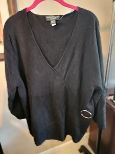 Spenser Jeremy Woman Sweater black V neck with Silver buckle detail Size 3X NEW - Picture 1 of 10