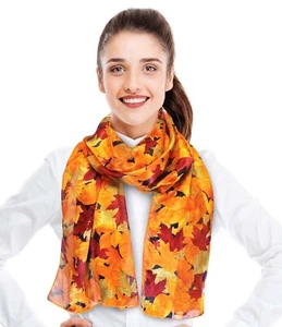 Autumn Fall Foliage 13" x 60"  Scarf Silky Feeling Scarf, Made in Korea - Picture 1 of 4