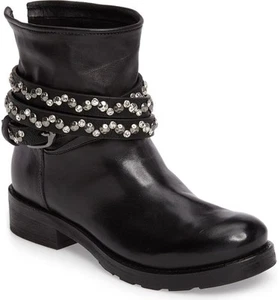 KBR Black Leather Low Shaft Biker Studded Belt Boot Women's Size 41 new - Picture 1 of 3