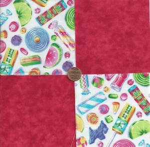 Penny Candy Fabric Sweets Treats 4 inch 100% Cotton Novely Fabric Squares FK1 - Picture 1 of 1