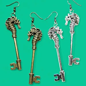 HYPOALLERGENE SEEPFERDCHEN SKELETT SCHLÜSSEL OHRRINGE Hippocampus Steampunk Bronze Z6 - Bild 1 von 5