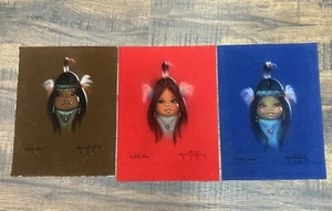Vintage Gerda Christoffersen 1917-2012 Original Signed Pastel On Velvet X 3 - Picture 1 of 12