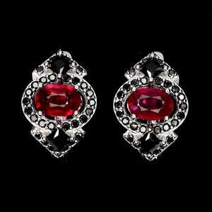 925 Sterling Silver Earrings Oval Ruby 6x4mm Spinel Natural Gemstone Jewelry - Picture 1 of 13