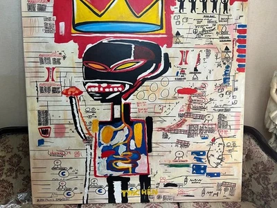 Jean-michel Basquiat - Increíble pintura al óleo sobre lienzo - Estampado - Firmado - A1 Foto 1 de 4