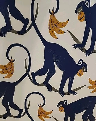 Papel de parede Opalhouse Jungalow casca e vara rolo macaco brincar azul marinho creme amarelo - Imagem 1 de 4
