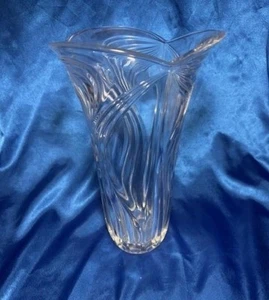 Jarrón vintage de cristal de plomo BLOCK de la década de 1990 grande transparente de 12" de alto diseño arremolinado - Imagen 1 de 3