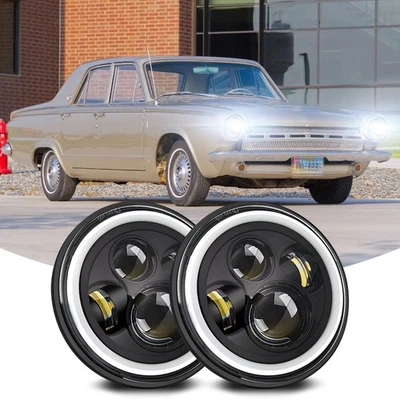 Par de faros LED redondos de 7" pulgadas para Dodge Dart 1964-1976 D100 kit de haz alto/bajo Foto 1 de 4