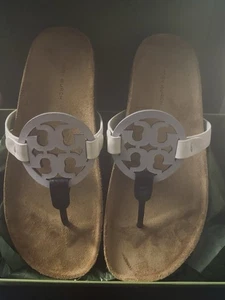 Damengröße 8 – Tory Burch Miller Cloud Sandalen lavendel schwarz elfenbein Leder Kork - Bild 1 von 5