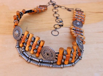 Vintage Wooden Beaded Concho Chain Belt 34” Hobo Hippie - Image 1 of 4