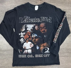 Vtg The Karate Kid Wax On Wax Off Sz M T-Shirt Mr Miyagi Daniel Son Long Sleeve - Picture 1 of 10