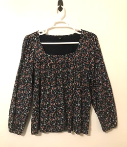 Lucky Brand Jersey Bluse Gr. XL blau geblümt Langarm eckiger Ausschnitt Boho Top - Bild 1 von 13