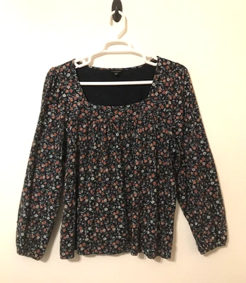Lucky Brand Jersey Blouse Size XL Blue Floral Long Sleeve Square Neck Boho Top - Image 1 of 4