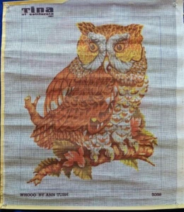 Needlepoint Canvas: Whoo Orange Owl by Ann Tush, Tina of California # 5058 - Picture 1 of 3