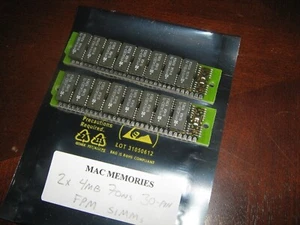 2x 4MB 30-Pin 70ns Non-Parity FPM SIMMs Macintosh COLOR CLASSIC Memory Apple RAM - Picture 1 of 3