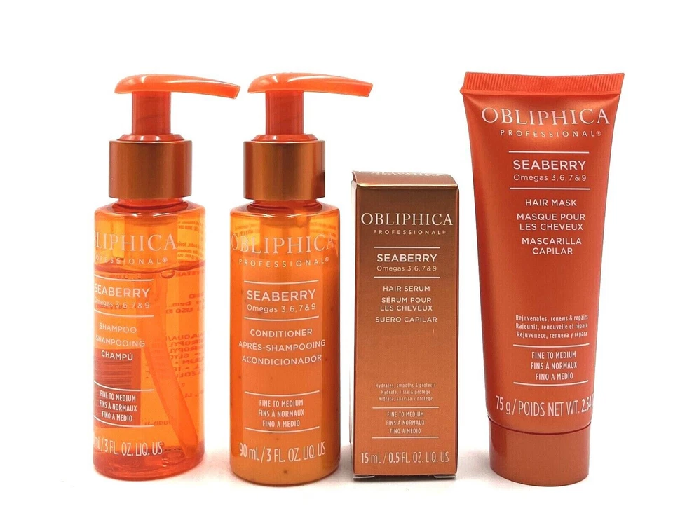 Kit de viaje Obliphica Seaberry fino a mediano (champú/acondicionador/máscara/suero) Foto 1 de 1