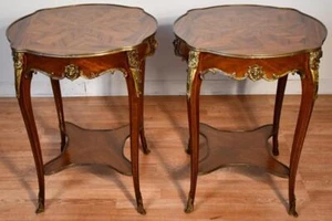 1930s Pair of French Louis XV Walnut applied Bronze side Tables / end tables - Picture 1 of 13