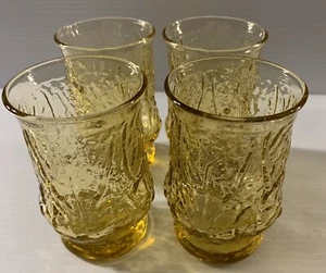 Lot Of 4 AMBER COUNTY GARDEN DAISY JUICE GLASSES LIBBEY 3 7/8" TALL 5 oz. - Picture 1 of 7