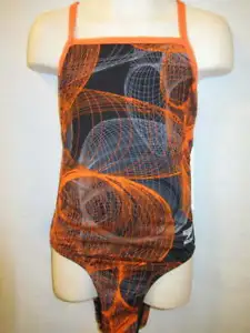 Speedo Orange Black Spirals Endurance+ Competitive Swimsuit 22 $84 New - Picture 1 of 5
