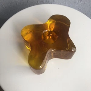 Vintage Marigold Orange Thick Glass Blenko Amoeba Candle Holder Paperweight - Picture 1 of 11
