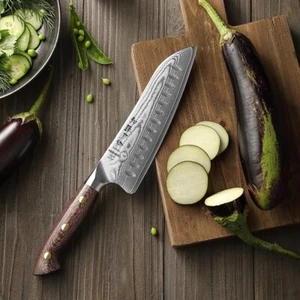 Damastmesser, Santoku Messer, Küchenmesser, Damaszener, Hezhen, Micarta Griff - Bild 1 von 7