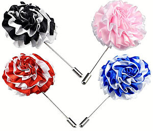 2 Tone White Floral Rose Corsage Lapel Pins Brooch Satin Silk Wedding Flower UK