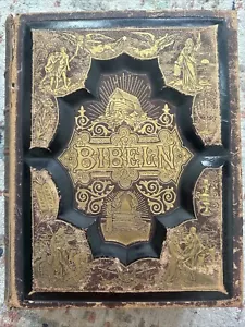 ✝️ RARE ANTIQUE 1890 FAMILY BIBLE SWEDISH LANGUAGE DEN HELIGA SKRIFT HISTORICAL - Picture 1 of 12
