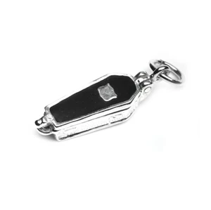STERLING SILVER OPENING ENAMELLED GOTHIC COFFIN CHARM - Picture 1 of 6