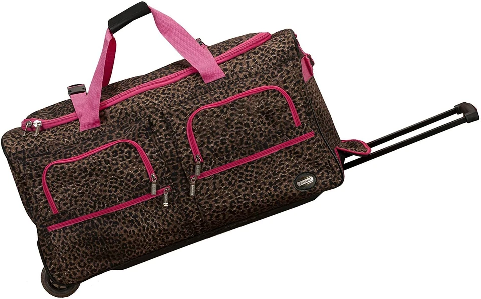 Rolling Duffel Bag Luggage Vacation Flying Wheels Leopard Print Bundle Gym Pack - Image 1 of 1
