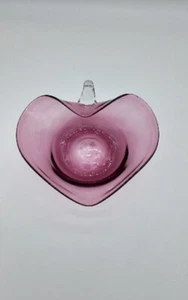 Vintage Cranberry Art Glass Heart Bowl Candy Dish Clear Spiral Handle - Picture 1 of 5