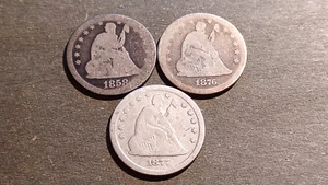 Decent Lot of (3) Seated Liberty Quarters (1858-P, 1876-P, 1877-P) - Picture 1 of 2