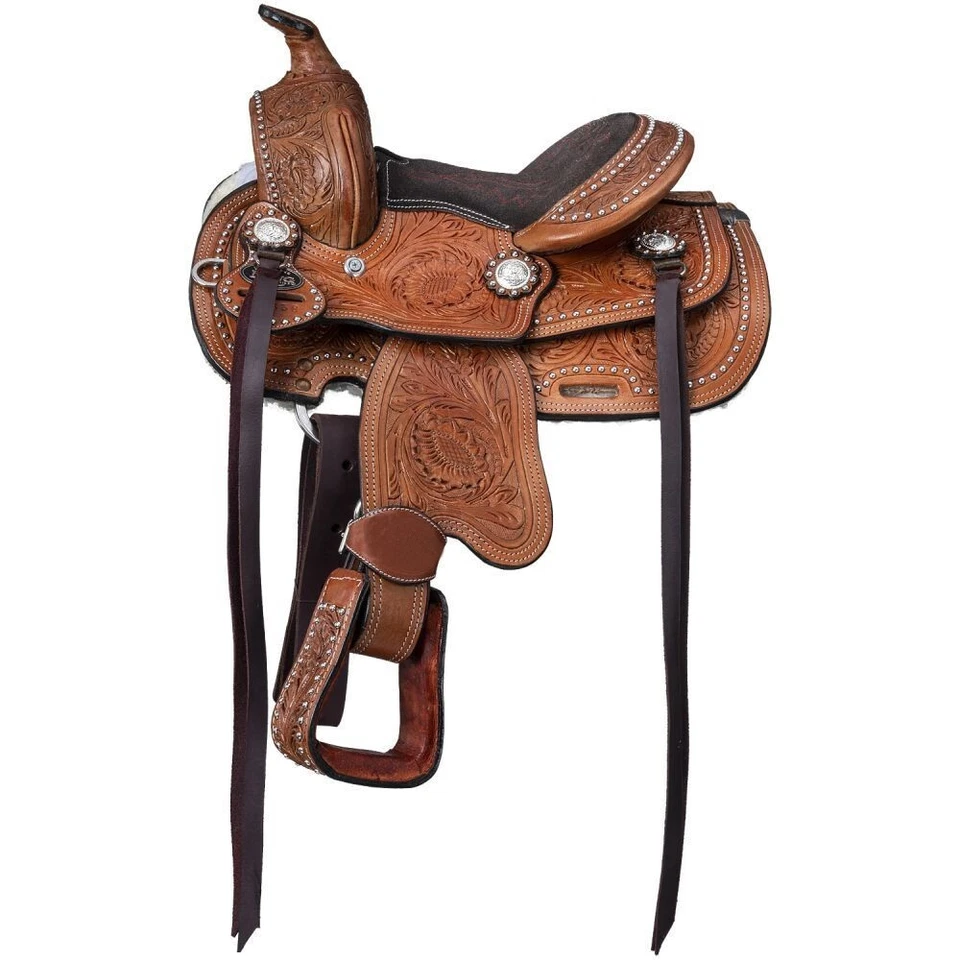 8 inch Western Miniature Horse Trail Mini Leather Saddle Floral Tooled Tack Set - Image 1 of 1