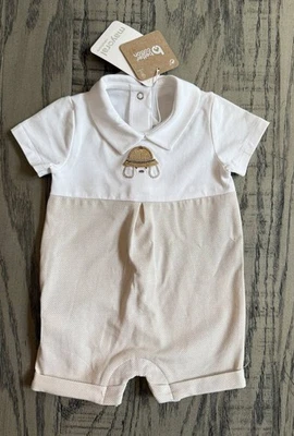 Mameluco Mayoral recién nacido bebé niño caqui y blanco cachorro nuevo con etiquetas Foto 1 de 2