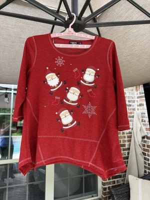 Top Onque Casuals Vacaciones Navidad Papá Noel Tachonado Manga 3/4 Grande Foto 1 de 4