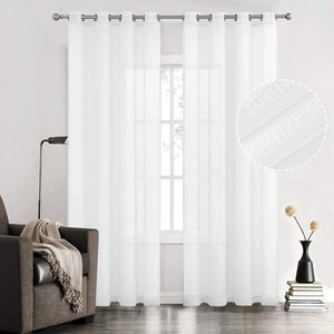 White Semi Linen Look Sheer Curtains for Bedroom, Living Room Grommet Light F... - Picture 1 of 7