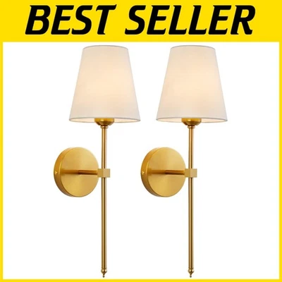 Industrial Wall Lamps with White Fabric Shade, Set of 2 - Image 1 of 4