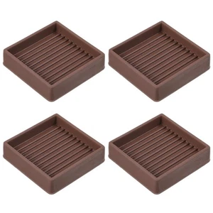 Brown Rubber Caster Cups 4 Pack Non Slip Furniture Pads Anti-Skid Square - Picture 1 of 7