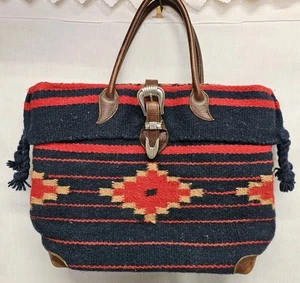 McFadin Sisters Two Bar West Southwestern Blanket Tote Navajo Bag Heavy Buckle - Picture 1 of 5