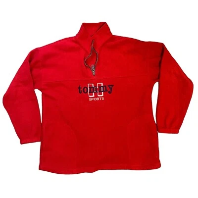 VTG 90s TOMMY HILFIGER SPORTS 1/4 Zip Red Fleece Sweatshirt Hip Hip SIZE XL - Image 1 of 4