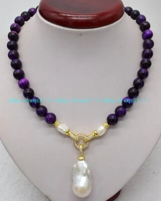 Colar de pérolas brancas enormes e pedras preciosas multicoloridas naturais 8/10/12 mm 20" - Imagem 1 de 4