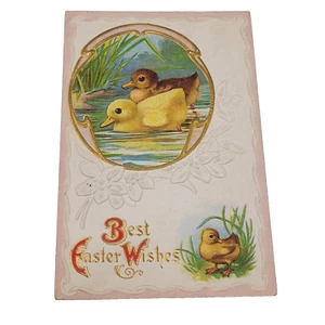 Antiguo sello de cancelación de postal de los mejores deseos de Pascua pollitos en tierra acuática de la década de 1910 - Imagen 1 de 6