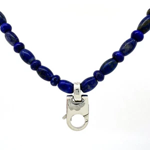 Sterling Silver Charmholder on 17" Lapis Bead Necklace w Sterling Lobster Clasp - Picture 1 of 8