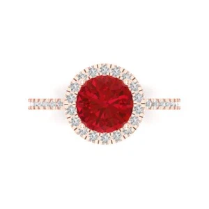 1,85 ct Rundschliff Halo Rubin Stein Versprechen Hochzeit Verlobungsring 14k Rotgold - Bild 1 von 11