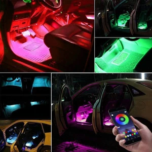 4x RGB LED Innenraumbeleuchtung Auto KFZ Ambiente Fußraumbeleuchtung App Control - Bild 1 von 9
