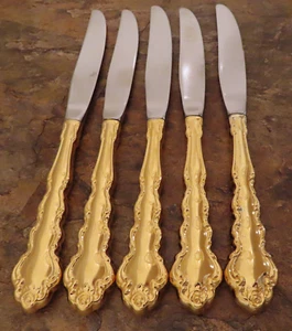 Oneida Gold Beethoven Set of 5 Dinner Knives Golden Stainless Flatware Lot B - Picture 1 of 5