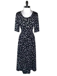 NEW RONNI NICOLE Size XL A-Line Dress Black Beige Short Sleeve Stretch Midi - Picture 1 of 4