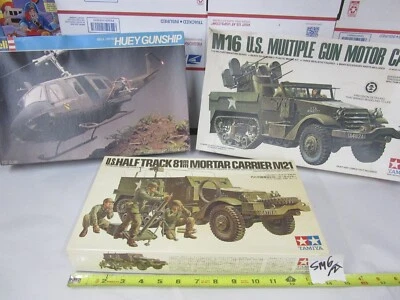 Model collection Revell Tamiya Half Track M16 Huey Gunship helicopter vintage - Image 1 of 4